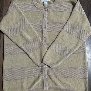 Vintage Jenny Striped Knit Cardigan Sweater Sage Green Gold Medium
